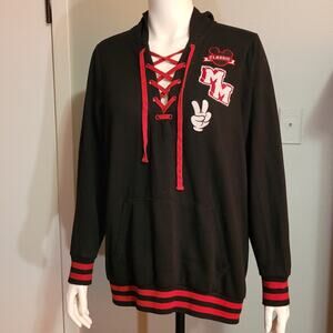 Disney Mickey Varsity Lace Up Hoodie 1X Streetwear Y2K Casual Athleisure